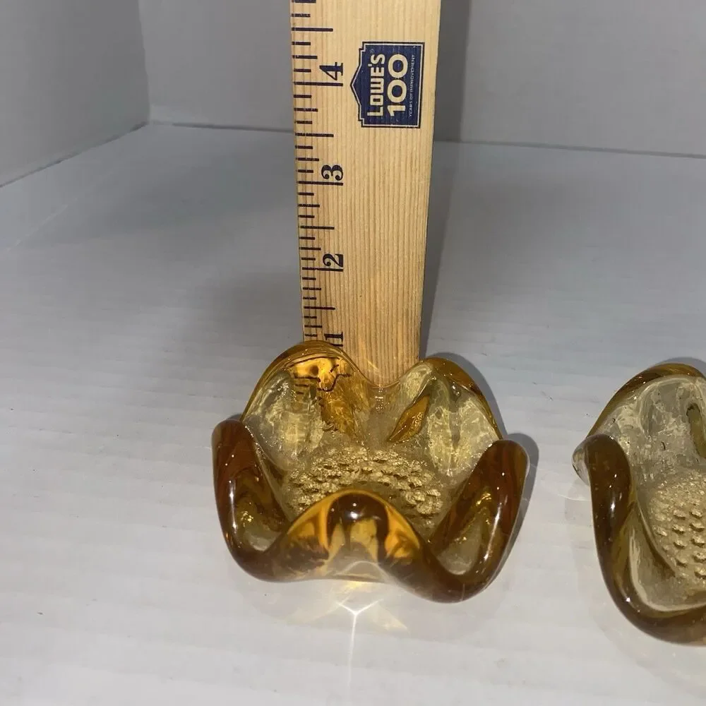 Set 3 Vtg Mid Century Golden Amber 5 Petal Lotus Bowls Nesting Textured MCM